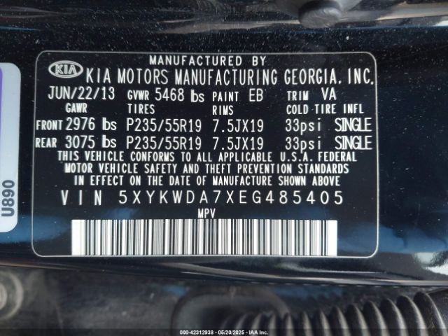 5XYKWDA7XEG485405 KIA Sorento Limited V6