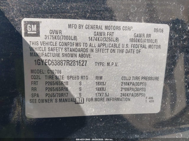 2007 CADILLAC ESCALADE 1GYEC63887R281627 Photo 8