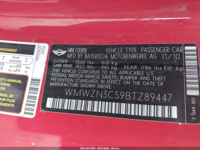 2011 MINI COOPER WMWZN3C59BTZ89447 Photo 8