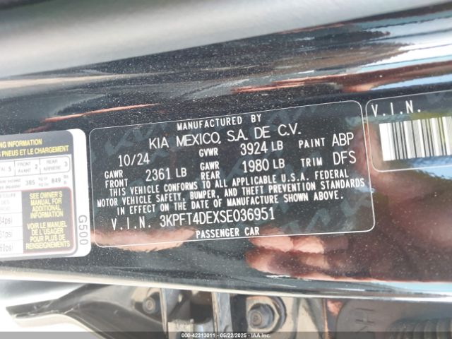 3KPFT4DEXSE036951 KIA K4 Lxs