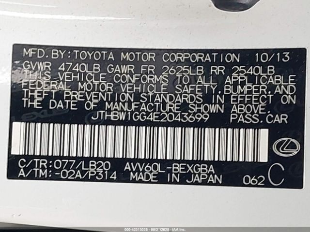 JTHBW1GG4E2043699 Lexus ES 300H