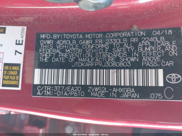 JTDKARFP9J3080803 Toyota Prius Prime Advanced/plus/premium