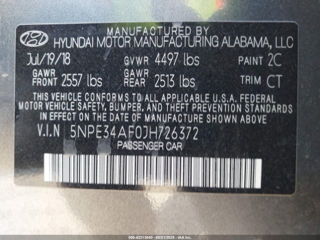 5NPE34AF0JH726372 Hyundai Sonata Limited