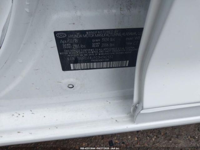 5NPD74LF0JH342332 Hyundai mpi nu