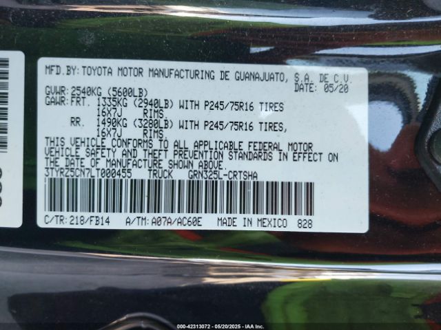 3TYRZ5CN7LT000455 Toyota Tacoma Sr V6