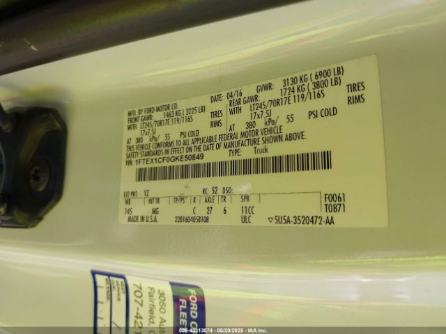 1FTEX1CF0GKE50849 Ford F-150 Xlt