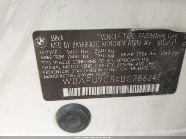 2011 BMW 550I WBAFU9C54BC786247 Photo 8