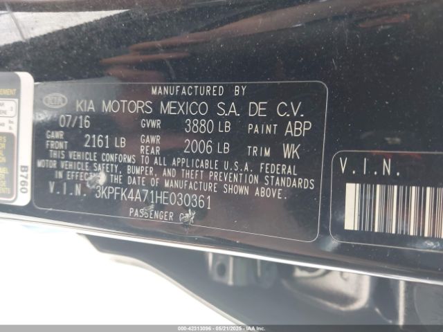 3KPFK4A71HE030361 KIA FORTE LX