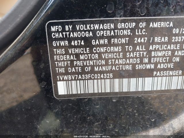 1VWBV7A33FC024325 Volkswagen Passat 2.0l Tdi Se