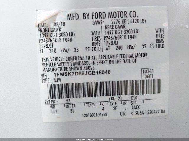 2018 FORD EXPLORER 1FM5K7D89JGB15046 Photo 8