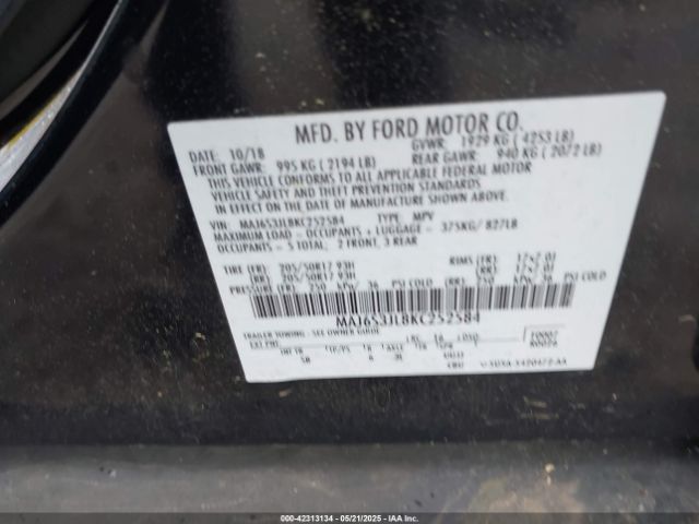 2019 FORD ECOSPORT MAJ6S3JL8KC252584 Photo 8