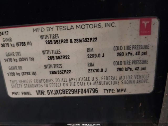 2017 TESLA MODEL X 5YJXCBE29HF044796 Photo 8