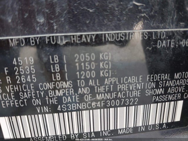 Subaru 2.5l u6 2015 4S3BNBC64F3007322 Image 9