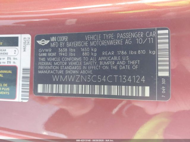 2012 MINI COOPER WMWZN3C54CT134124 Photo 8