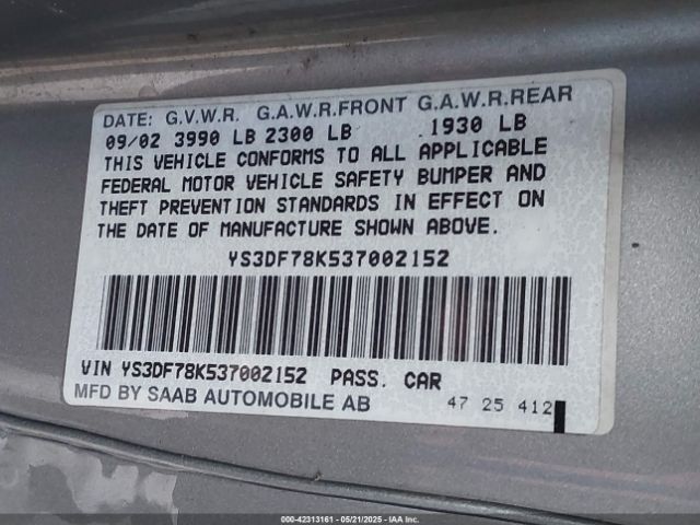 2003 SAAB 9-3 YS3DF78K537002152 Photo 8