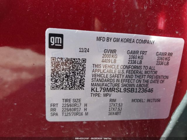 KL79MRSL9SB123646 Chevrolet Trailblazer Awd Lt