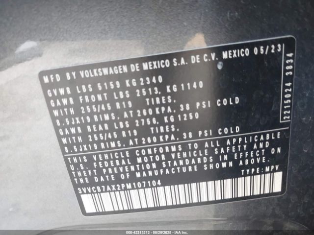 3VVCB7AX2PM107104 Volkswagen tsi