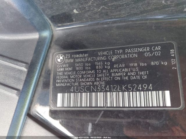 2002 BMW Z3 4USCN33412LK52494 Photo 8