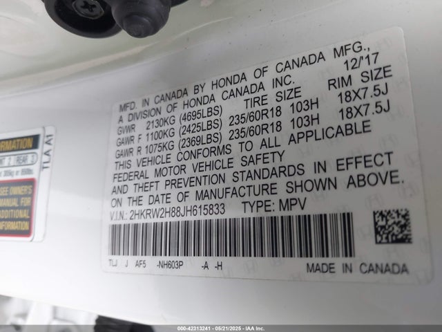 2HKRW2H88JH615833 Honda l15be