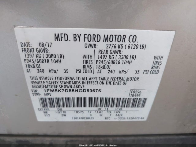 1FM5K7D85HGD89676 Ford 3.5l ti-vct