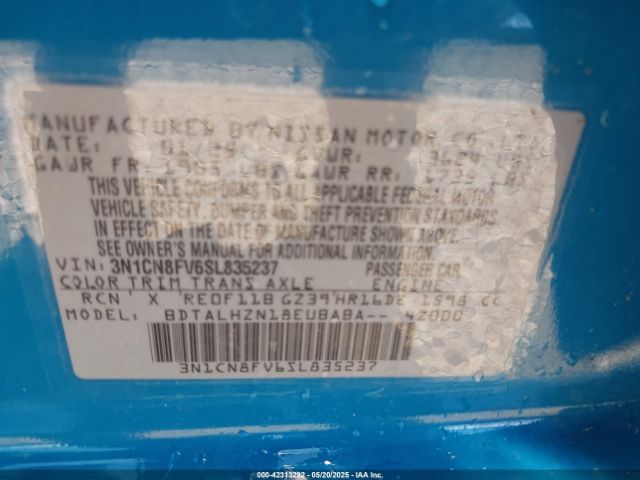 3N1CN8FV6SL835237 Nissan Versa 1.6 Sr