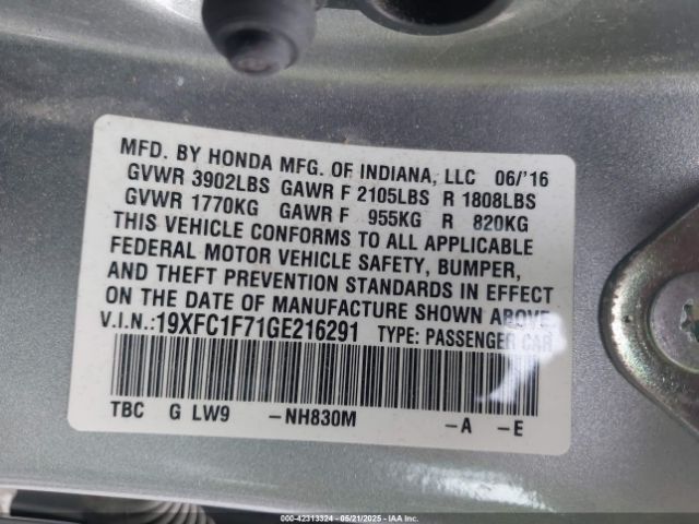 19XFC1F71GE216291 Honda Civic Ex-l