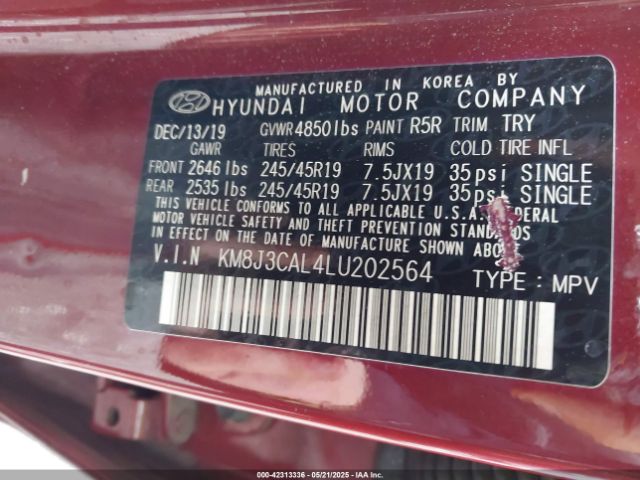 KM8J3CAL4LU202564 Hyundai Tucson Sport