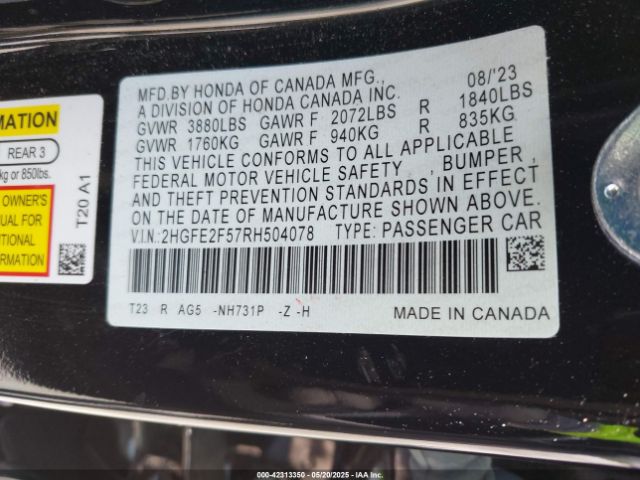 2024 HONDA CIVIC 2HGFE2F57RH504078 Photo 8