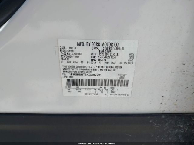 1FM5K8HT8KGA02291 Ford Explorer Platinum