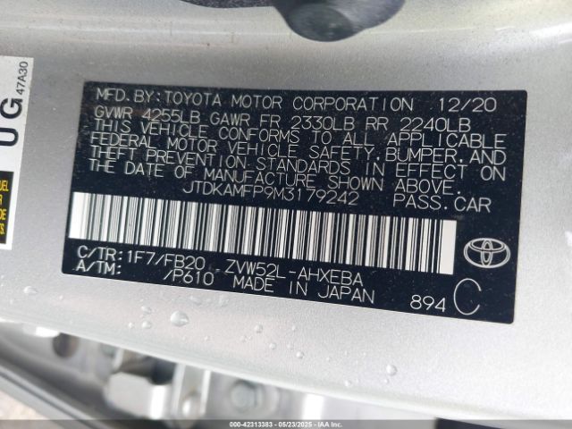 JTDKAMFP9M3179242 Toyota Prius Prime Le