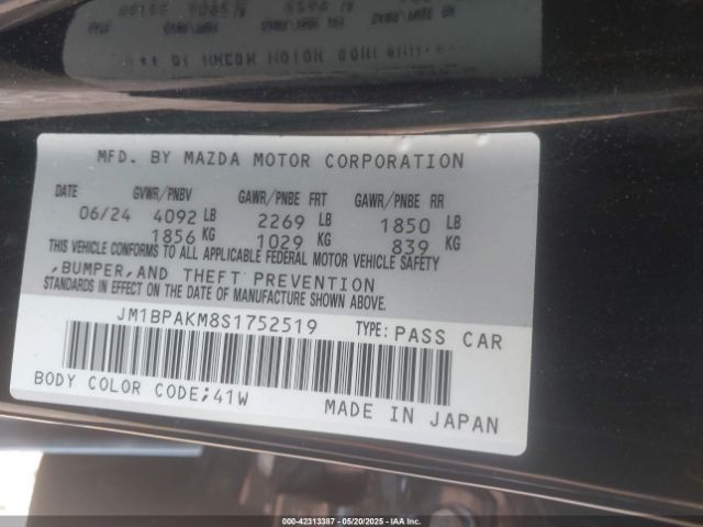 JM1BPAKM8S1752519 Mazda Mazda3 2.5 S Select Sport