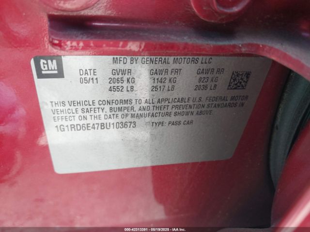 2011 CHEVROLET VOLT 1G1RD6E47BU103673 Photo 8