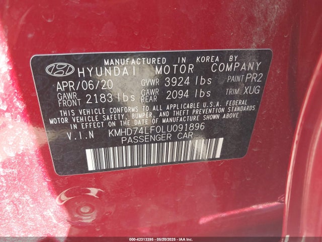KMHD74LF0LU091896 Hyundai mpi nu