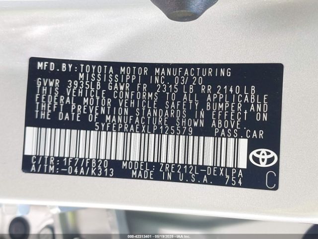 5YFEPRAEXLP125579 Toyota COROLLA LE