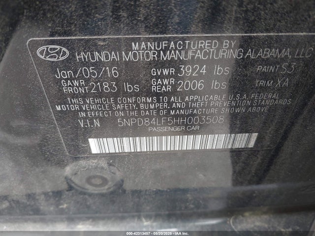 5NPD84LF5HH003508 Hyundai ELANTRA SE
