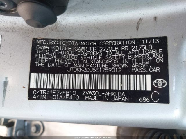 JTDKN3DU5E1759012 Toyota Prius Two