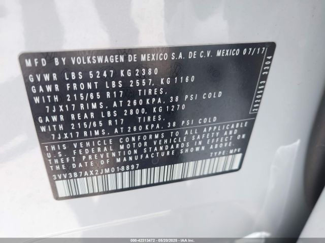 3VV3B7AX2JM018897 Volkswagen Tiguan 2.0t Se/2.0t Sel