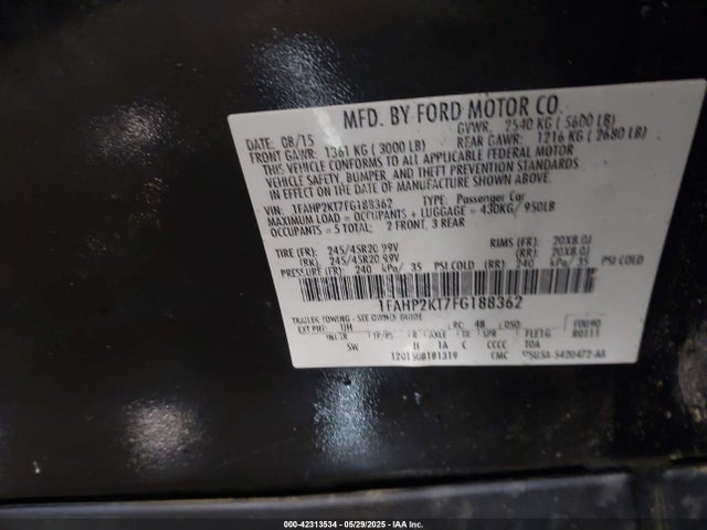 Ford TAURUS SHO 2015 1FAHP2KT7FG188362 Image 9