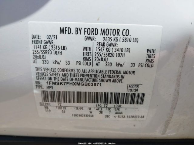 2021 FORD EXPLORER 1FMSK7FHXMGB03671 Photo 8