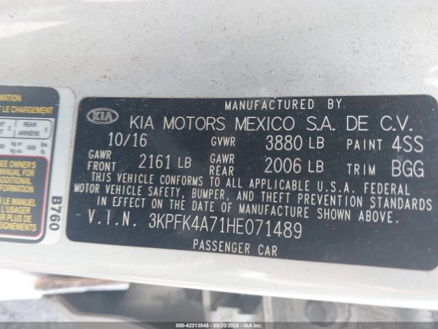 3KPFK4A71HE071489 KIA FORTE LX