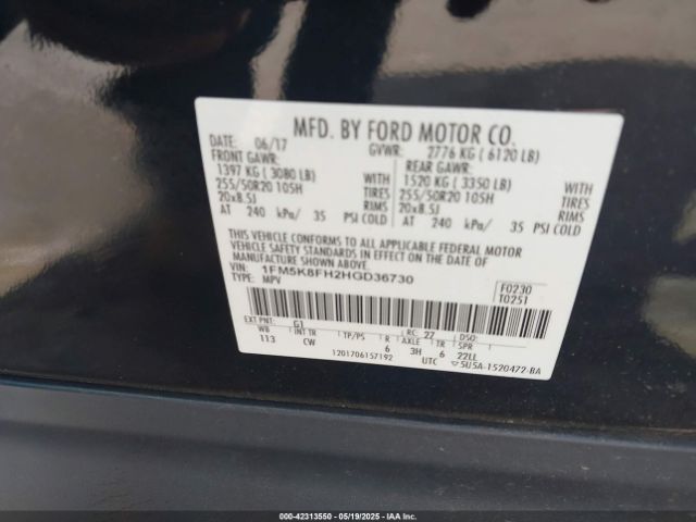 1FM5K8FH2HGD36730 Ford Explorer Limited