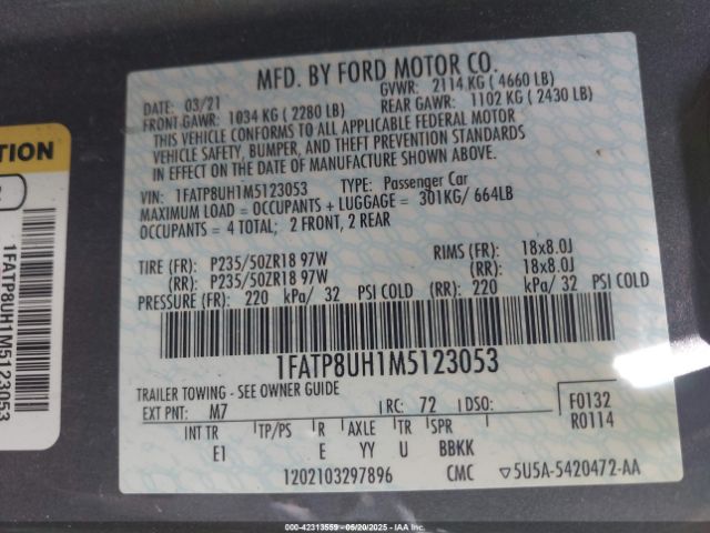 1FATP8UH1M5123053 Ford Mustang Ecoboost Premium