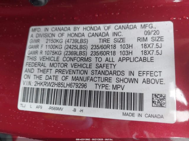 2020 HONDA CR-V 2HKRW2H85LH679296 Photo 8