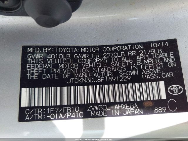 JTDKN3DU8F1891229 Toyota Prius Two