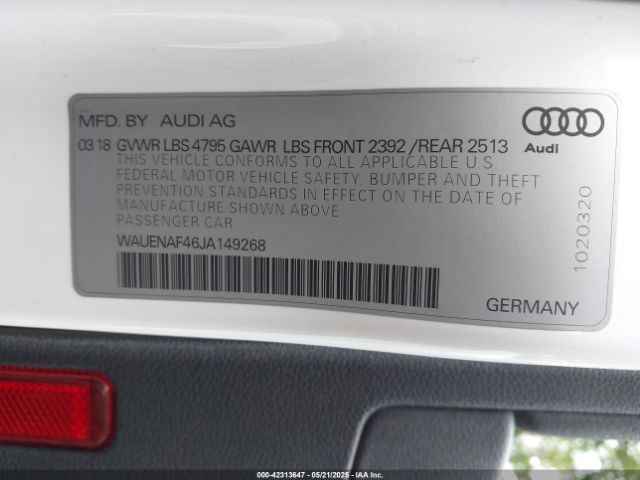 WAUENAF46JA149268 Audi A4 2.0t Premium/2.0t Tech Premium