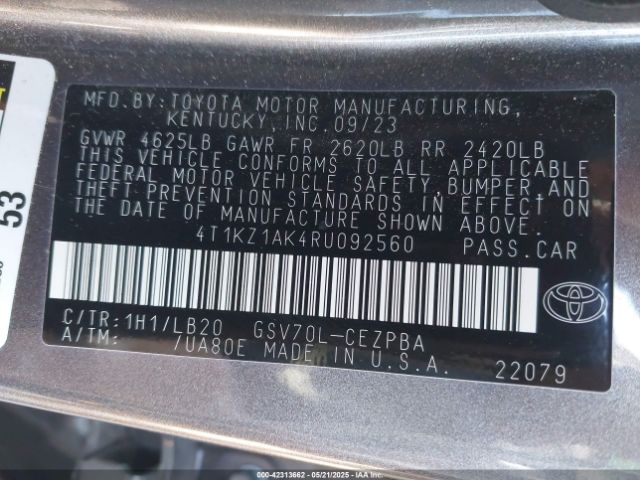 4T1KZ1AK4RU092560 Toyota Camry Xse V6