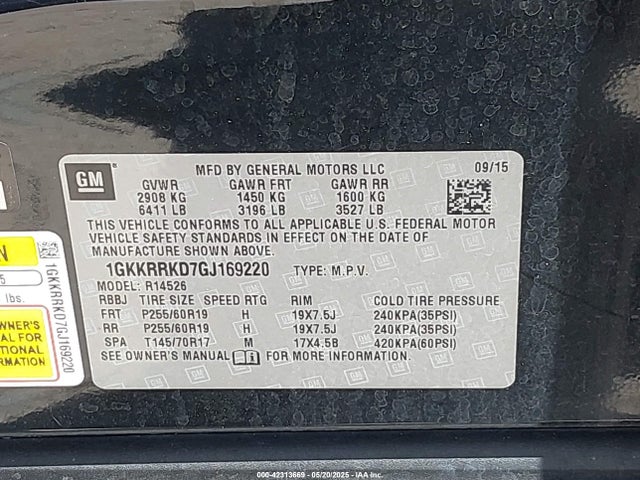 1GKKRRKD7GJ169220 GMC Acadia Slt-1