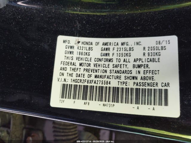 Honda k24w1 2015 1HGCR2F8XFA275584 Image 9