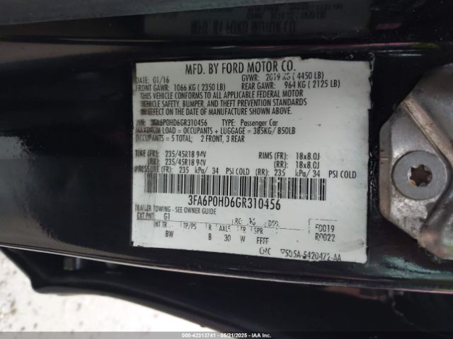 3FA6P0HD6GR310456 Ford FUSION SE