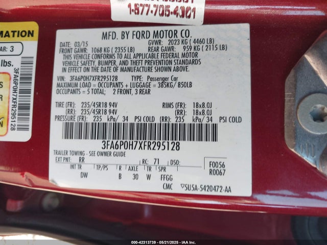 3FA6P0H7XFR295128 Ford FUSION SE